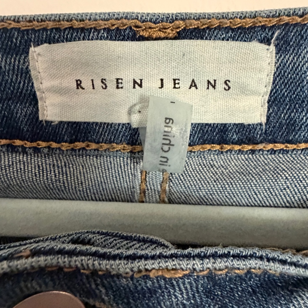 Risen Wide Leg Jeans Womens 13 Blue Distressed Raw Hem Mid Rise RDP5353 - Picture 2 of 7